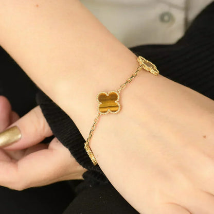 [Dawnora Jewelry] CLOVER 5 MOTIFS TIGER EYE BRACELET COLLECTION