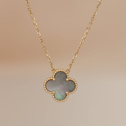 [Dawnora Jewelry]CLOVER 15MM  GRAY MOTHER OF PEARL NECKLACE