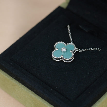[Dawnora Jewelry]CLOVER 15MM DIAMOND SVRES PORCELAIN  NECKLACE SILVER