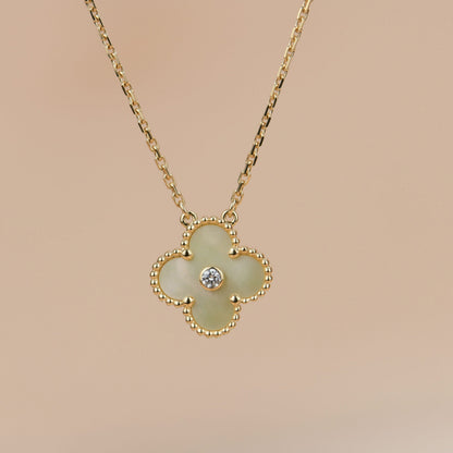 [Dawnora Jewelry]CLOVER 15MM DIAMOND GOLD MOTHER OF PEARL NECKLACE