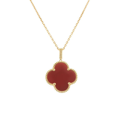[Dawnora Jewelry]CLOVER 25MM NECKLACE GOLD CARNELIAN