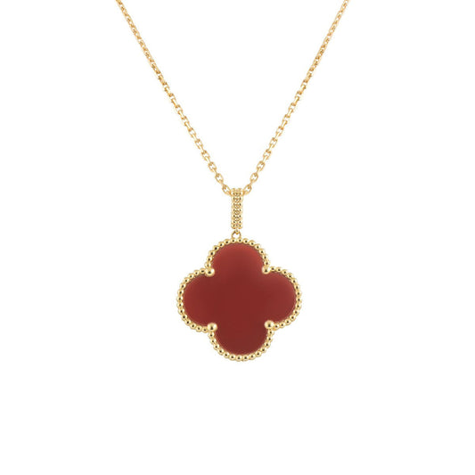 [Dawnora Jewelry]CLOVER 25MM NECKLACE GOLD CARNELIAN