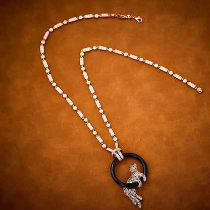 [Dawnora Jewelry]NEW BLACK CIRCLE PANTHER FULL DIAMOND NECKLACE