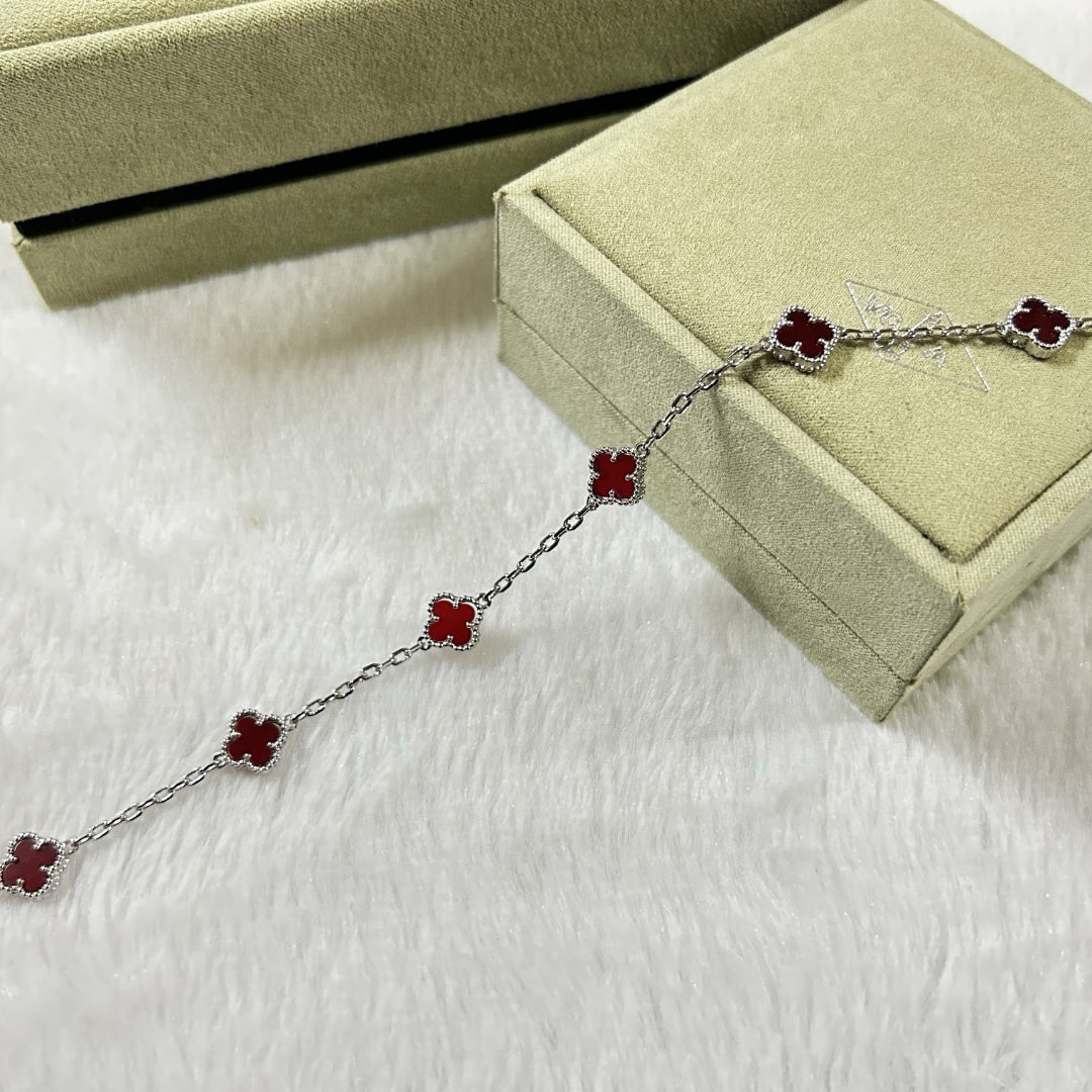 [Dawnora Jewelry]CLOVER 6 MOTIF RED AGATE BRACELET