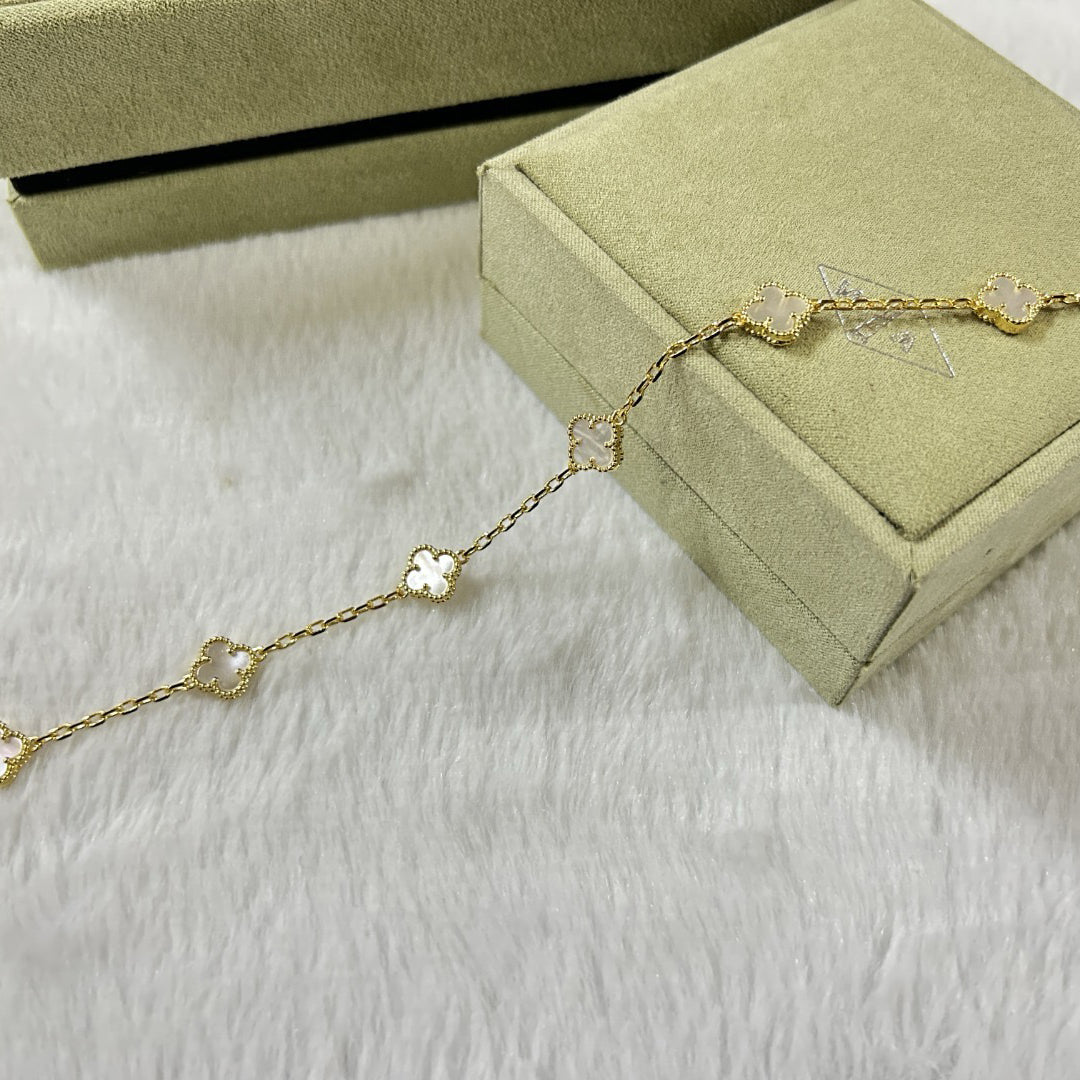 [Dawnora Jewelry]CLOVER 6 MOTIF WHITE MOP BRACELET