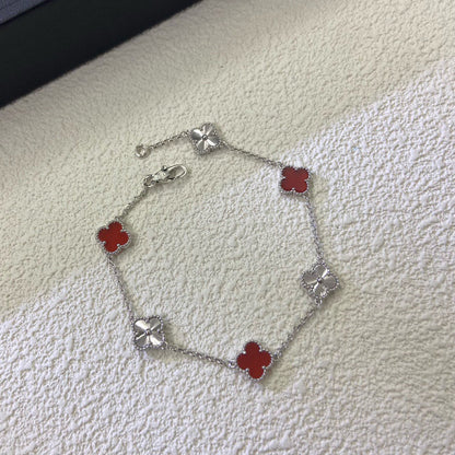 [Dawnora Jewelry]CLOVER 6 MOTIF RED AGATE LASER BRACELET
