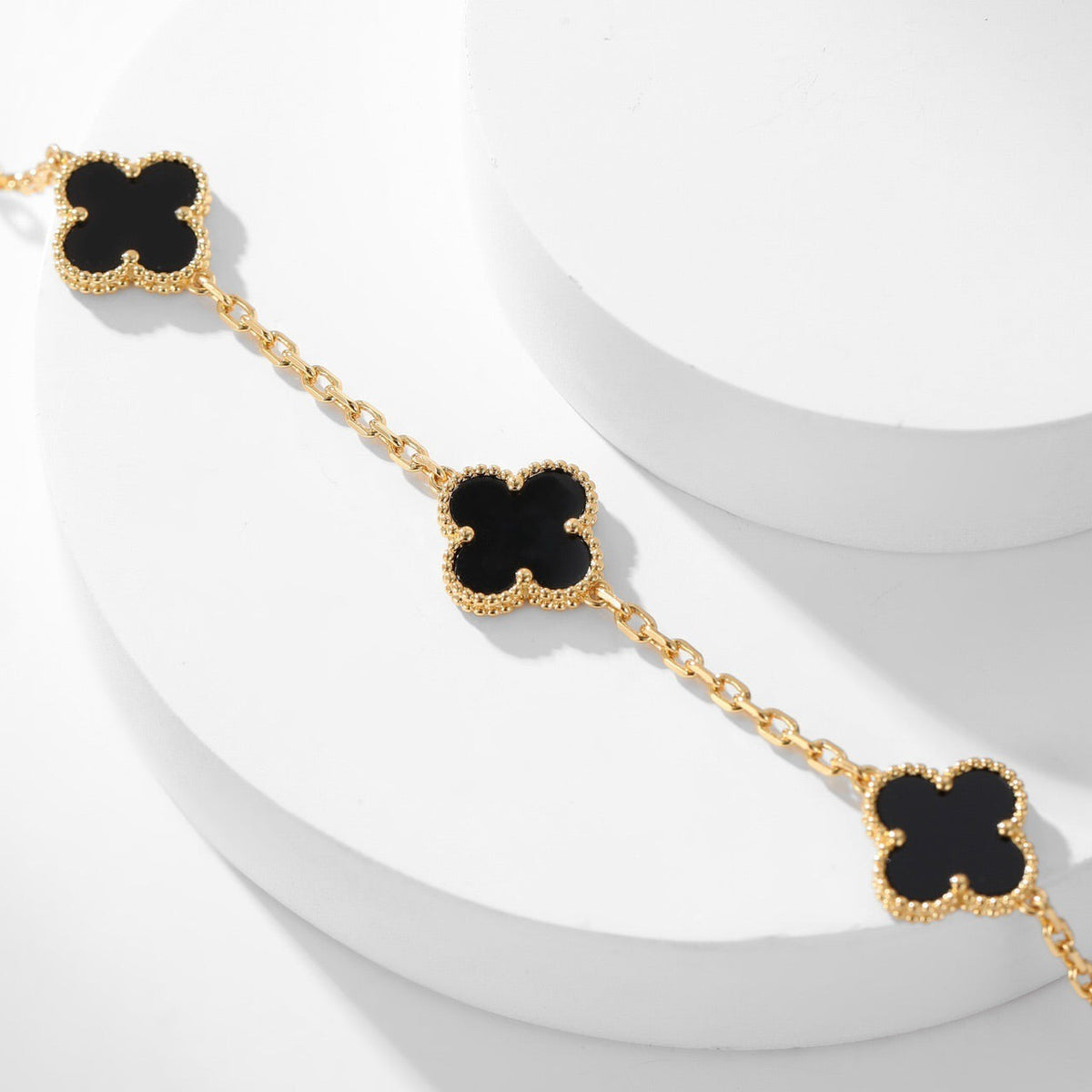 [Dawnora Jewelry]CLOVER 10 MOTIFS ONYX NECKLACE