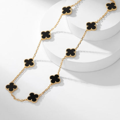 [Dawnora Jewelry]CLOVER 10 MOTIFS ONYX NECKLACE