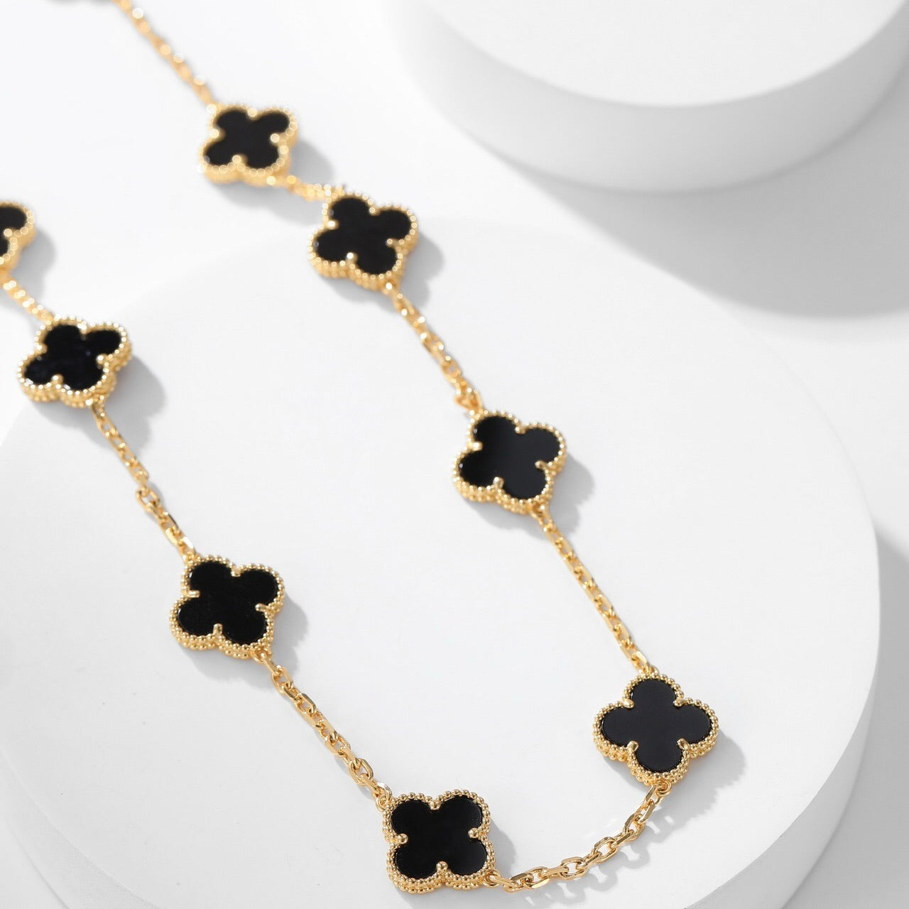 [Dawnora Jewelry]CLOVER 10 MOTIFS ONYX NECKLACE