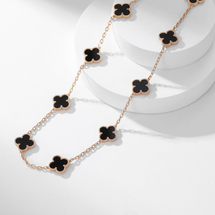 [Dawnora Jewelry]CLOVER 10 MOTIFS ONYX NECKLACE