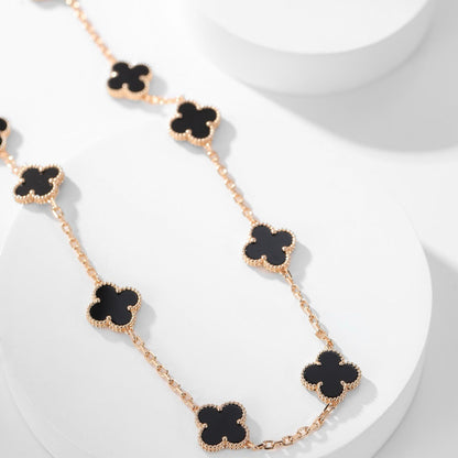 [Dawnora Jewelry]CLOVER 10 MOTIFS ONYX NECKLACE