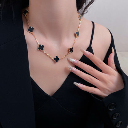 [Dawnora Jewelry]CLOVER 10 MOTIFS ONYX NECKLACE