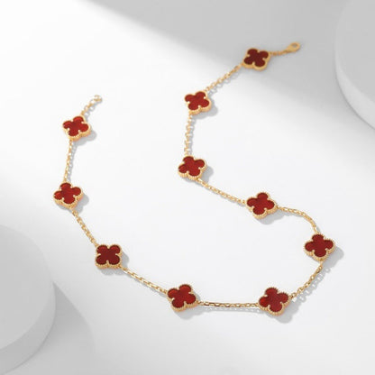 [Dawnora Jewelry]CLOVER 10 MOTIFS CARNELIAN NECKLACE