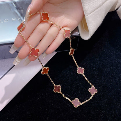 [Dawnora Jewelry]CLOVER 10 MOTIFS CARNELIAN NECKLACE