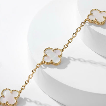 [Dawnora Jewelry]CLOVER 10 MOTIFS WHITE MOTHER OF PEARL NECKLACE