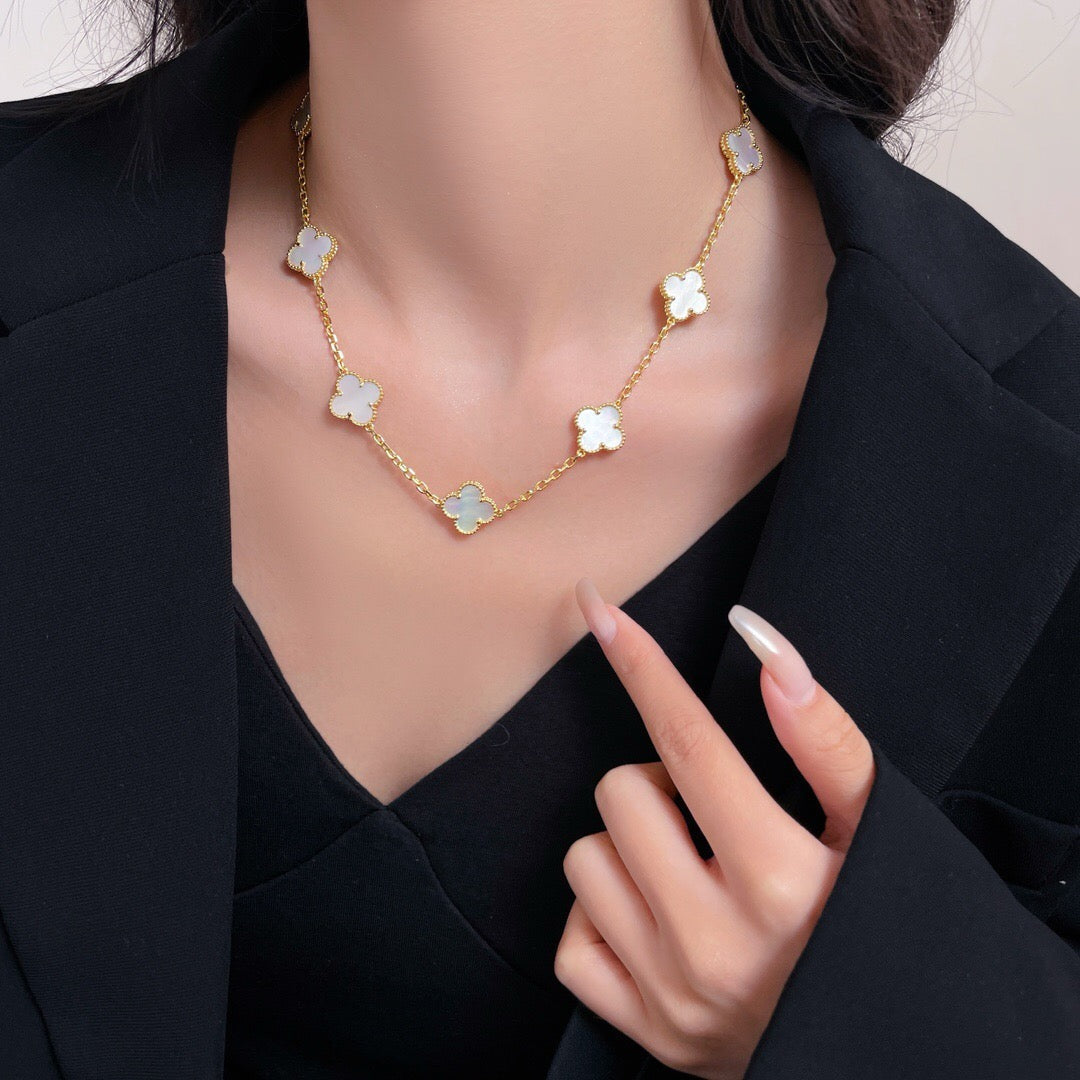 [Dawnora Jewelry]CLOVER 10 MOTIFS WHITE MOTHER OF PEARL NECKLACE