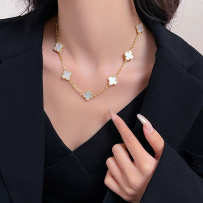 [Dawnora Jewelry]CLOVER 10 MOTIFS WHITE MOTHER OF PEARL NECKLACE