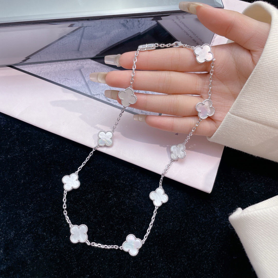 [Dawnora Jewelry]CLOVER 10 MOTIFS WHITE MOTHER OF PEARL NECKLACE
