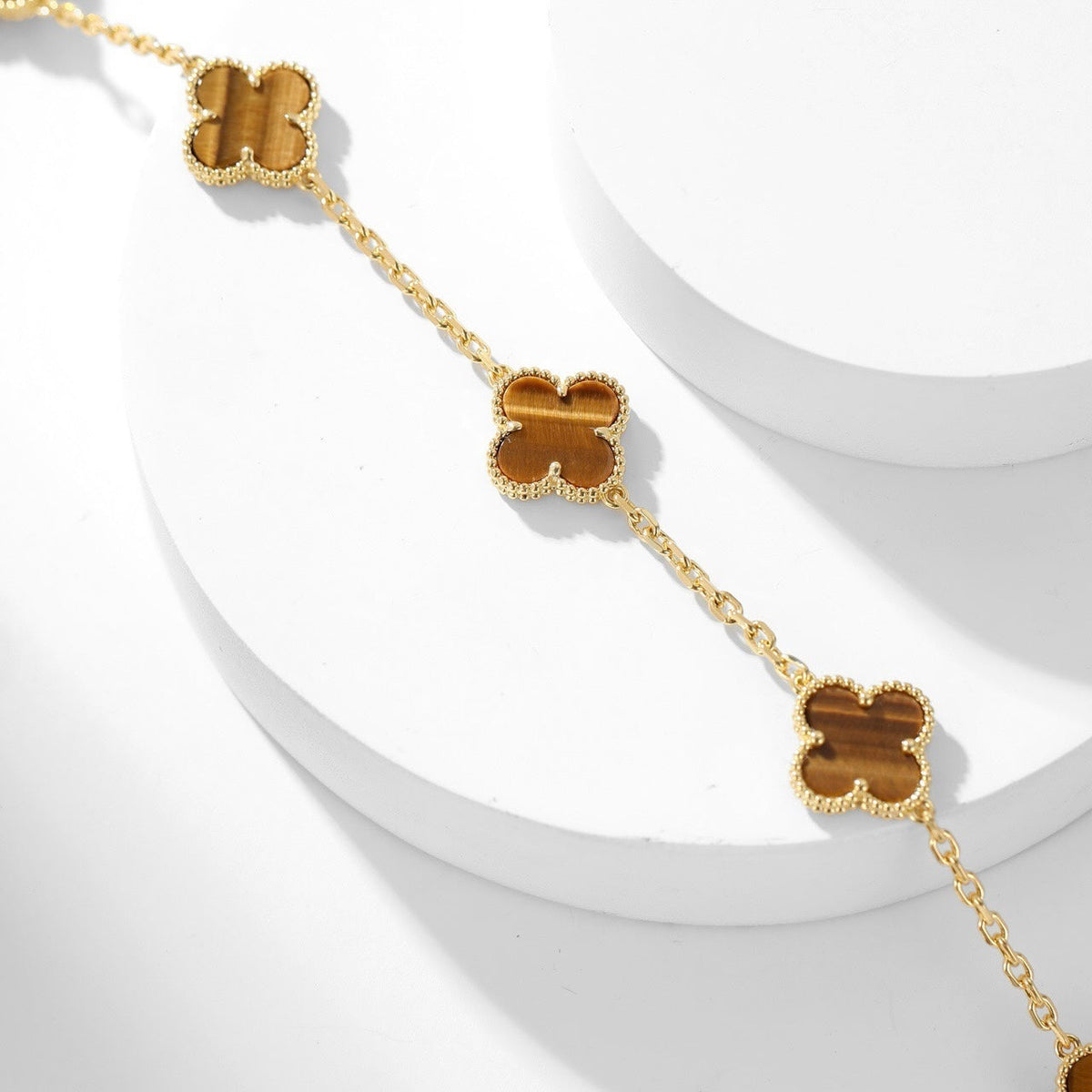 [Dawnora Jewelry]CLOVER 10 MOTIFS TIGER EYE NECKLACE