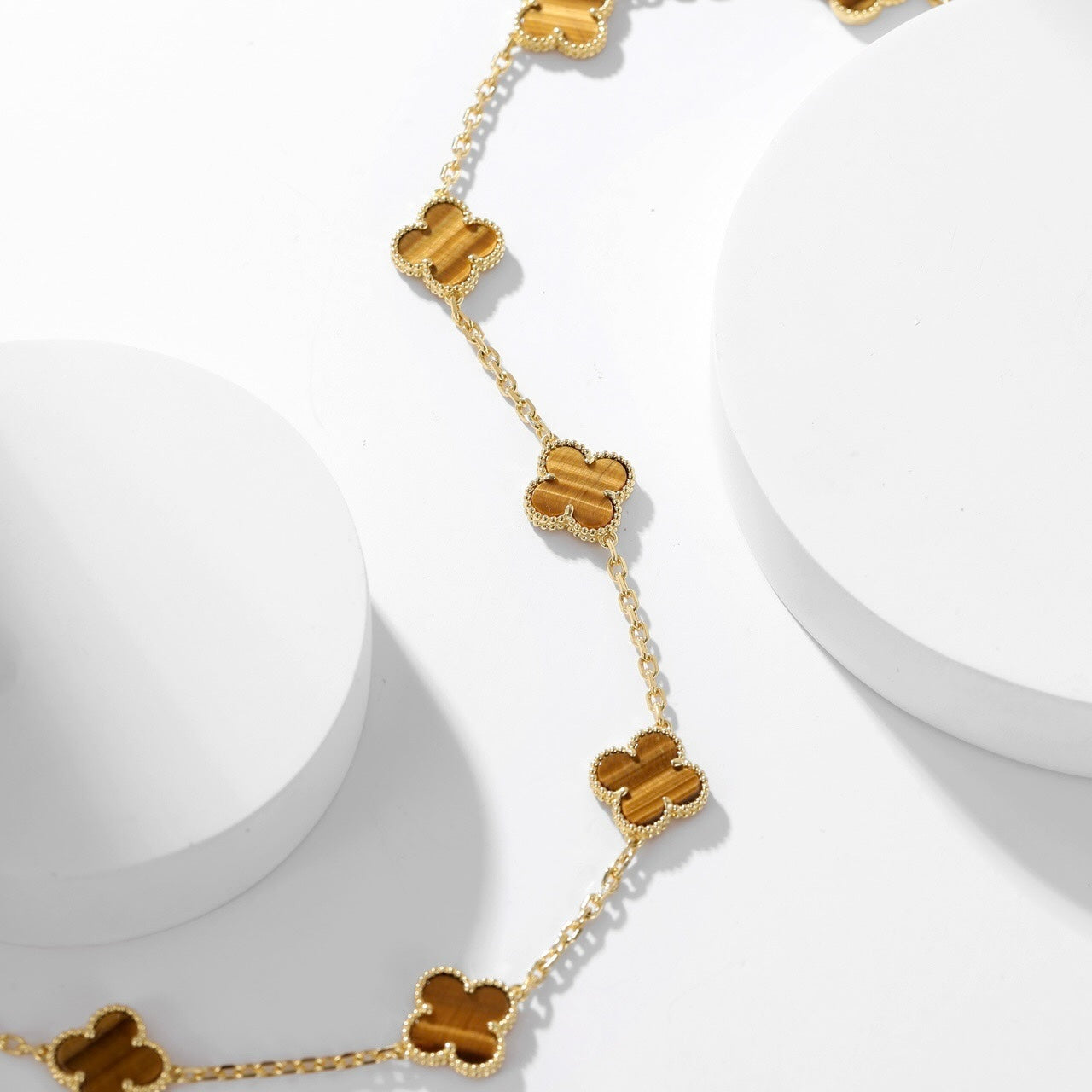 [Dawnora Jewelry]CLOVER 10 MOTIFS TIGER EYE NECKLACE