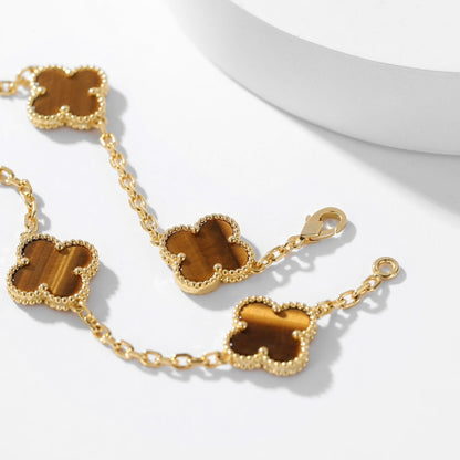 [Dawnora Jewelry]CLOVER 10 MOTIFS TIGER EYE NECKLACE