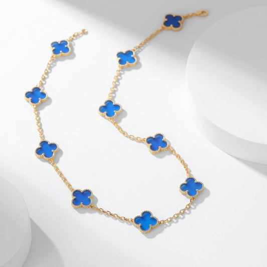 [Dawnora Jewelry]CLOVER 10 MOTIFS BLUE AGATE NECKLACE