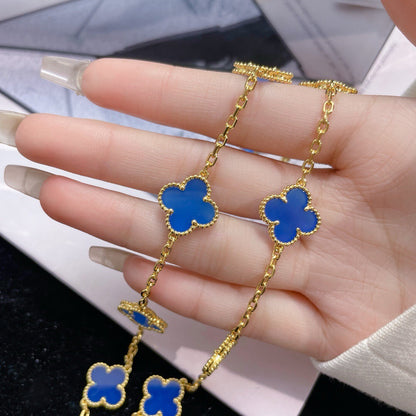 [Dawnora Jewelry]CLOVER 10 MOTIFS BLUE AGATE NECKLACE