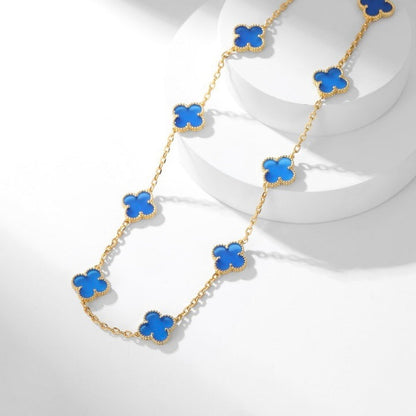 [Dawnora Jewelry]CLOVER 10 MOTIFS BLUE AGATE NECKLACE