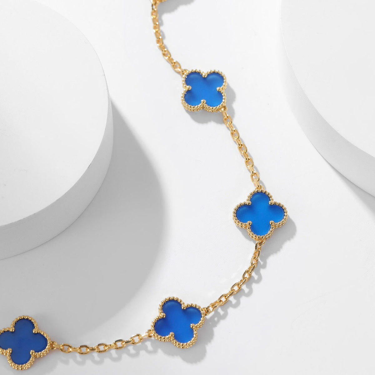 [Dawnora Jewelry]CLOVER 10 MOTIFS BLUE AGATE NECKLACE
