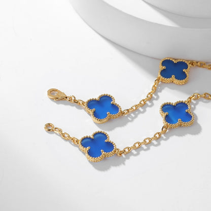 [Dawnora Jewelry]CLOVER 10 MOTIFS BLUE AGATE NECKLACE