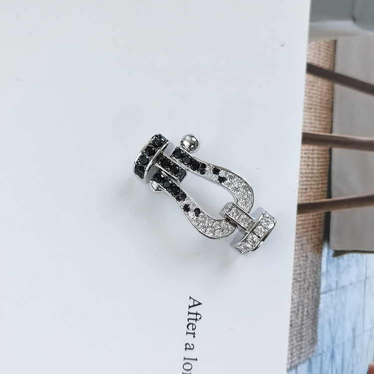 [Dawnora Jewelry]FORCE LARGE HORSESHOE BLACK WHITE DIAMOND BRACELET SILVER