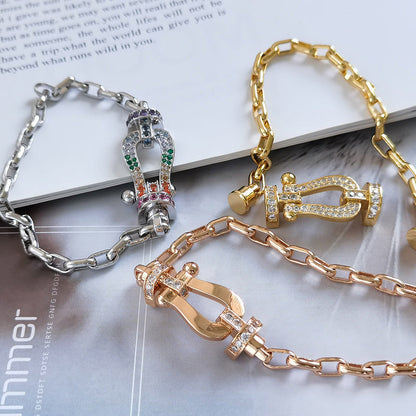 [Dawnora Jewelry]FORCE LARGE HORSESHOE CLASP  METAL BRACELET