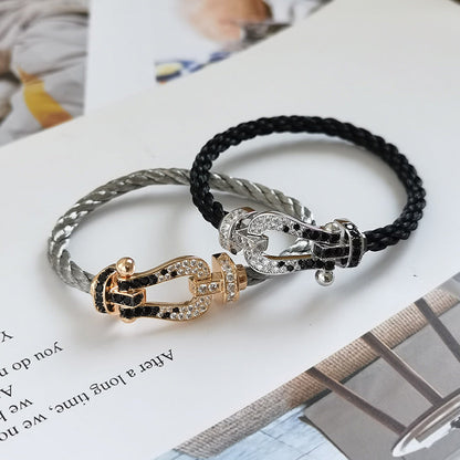 [Dawnora Jewelry]FORCE LARGE HORSESHOE BLACK WHITE DIAMOND BRACELET SILVER