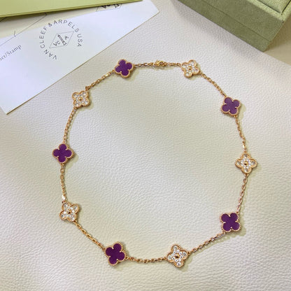 [Dawnora Jewelry Jewelry]CLOVER 10 MOTIFS  PURPLE VIOLET DIAMOND NECKLACE