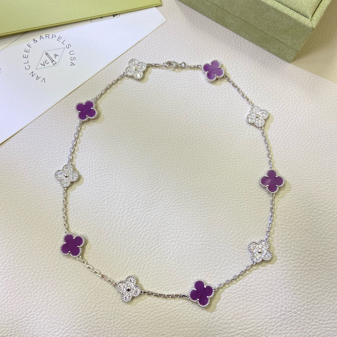[Dawnora Jewelry Jewelry]CLOVER 10 MOTIFS  PURPLE VIOLET DIAMOND NECKLACE