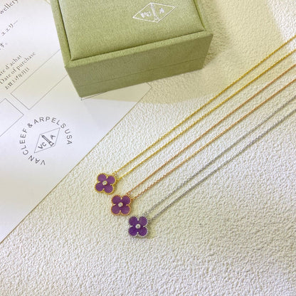 [Dawnora Jewelry Jewelry]CLOVER 15MM DIAMOND  PURPLE VIOLET NECKLACE