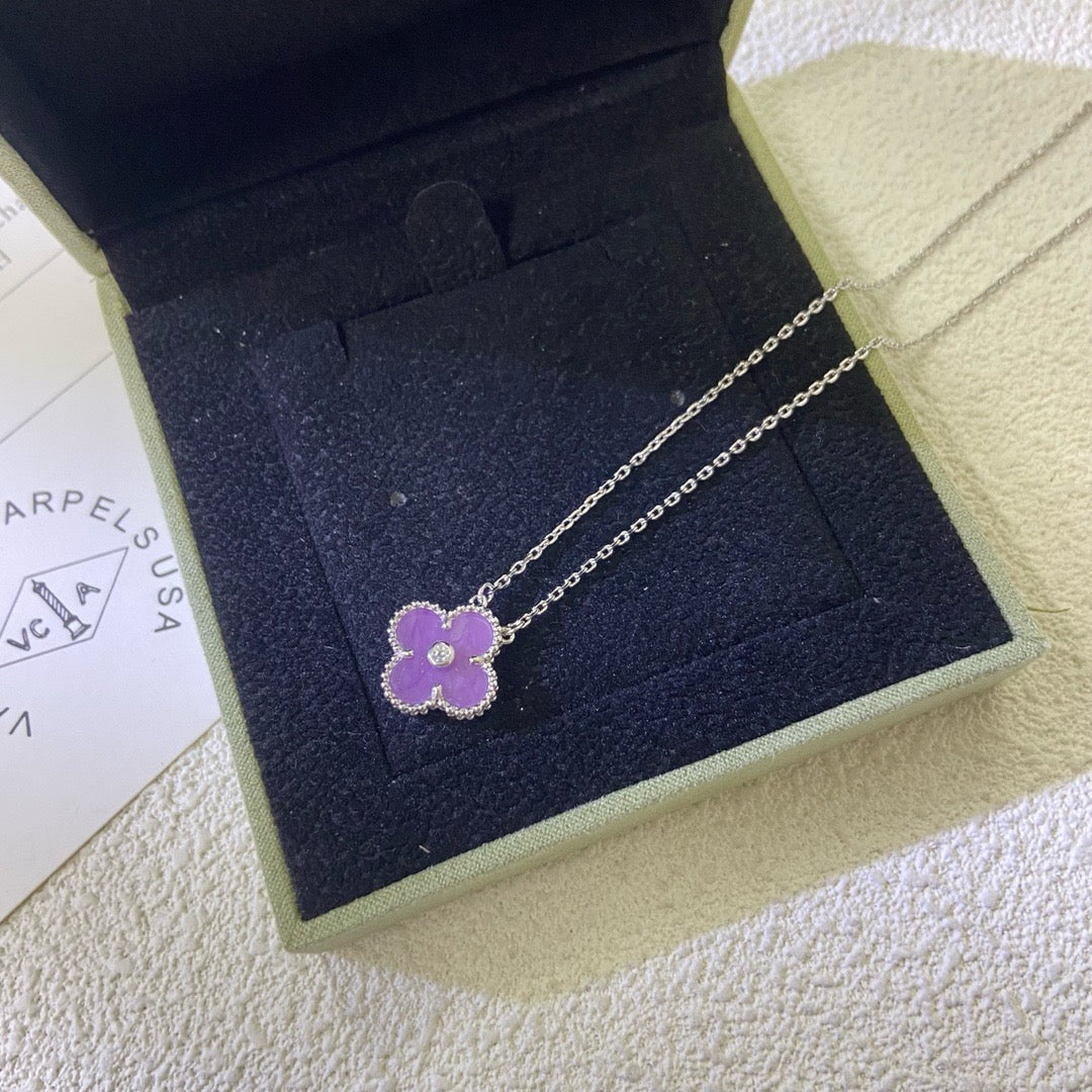 [Dawnora Jewelry Jewelry]CLOVER 15MM DIAMOND  PURPLE VIOLET NECKLACE