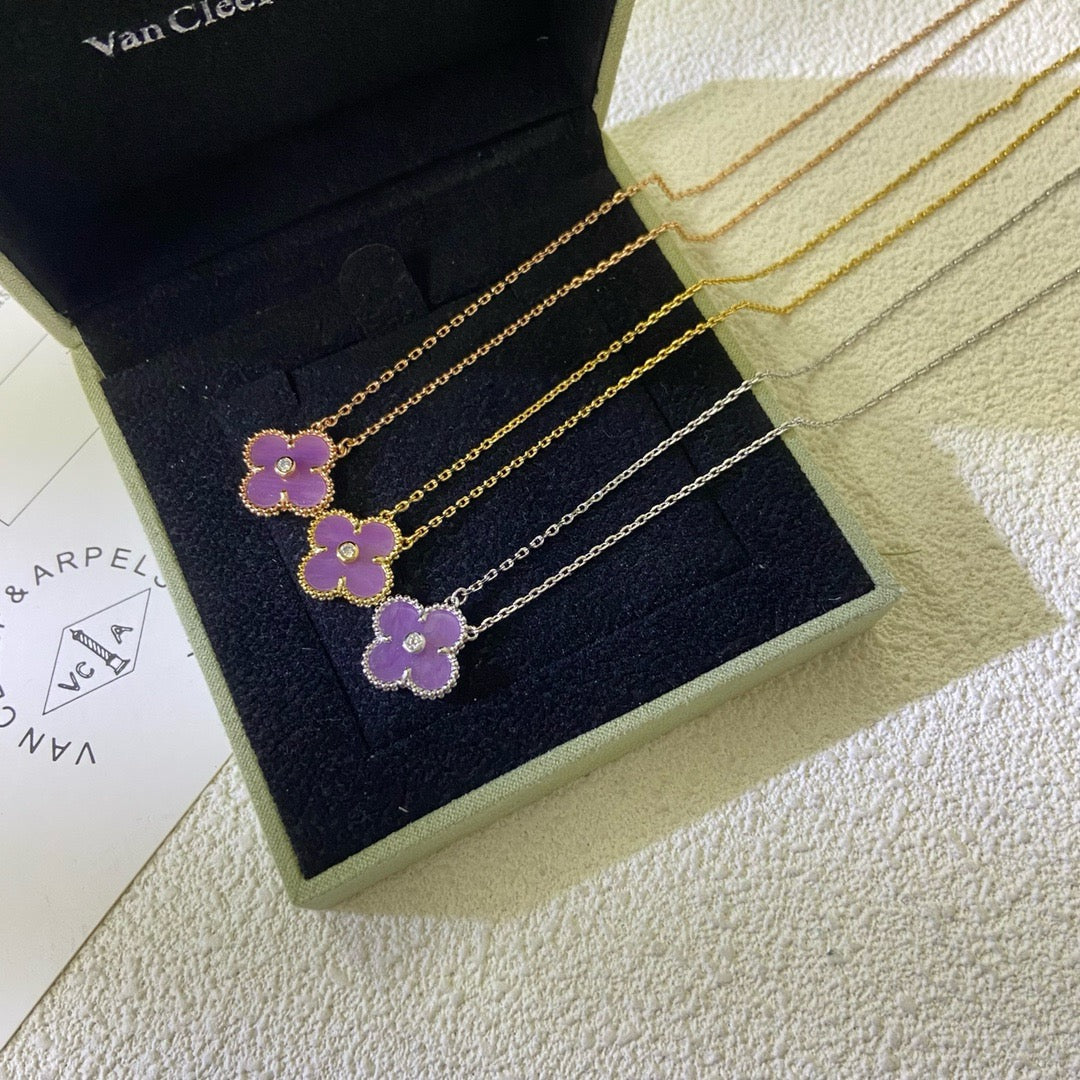 [Dawnora Jewelry Jewelry]CLOVER 15MM DIAMOND  PURPLE VIOLET NECKLACE