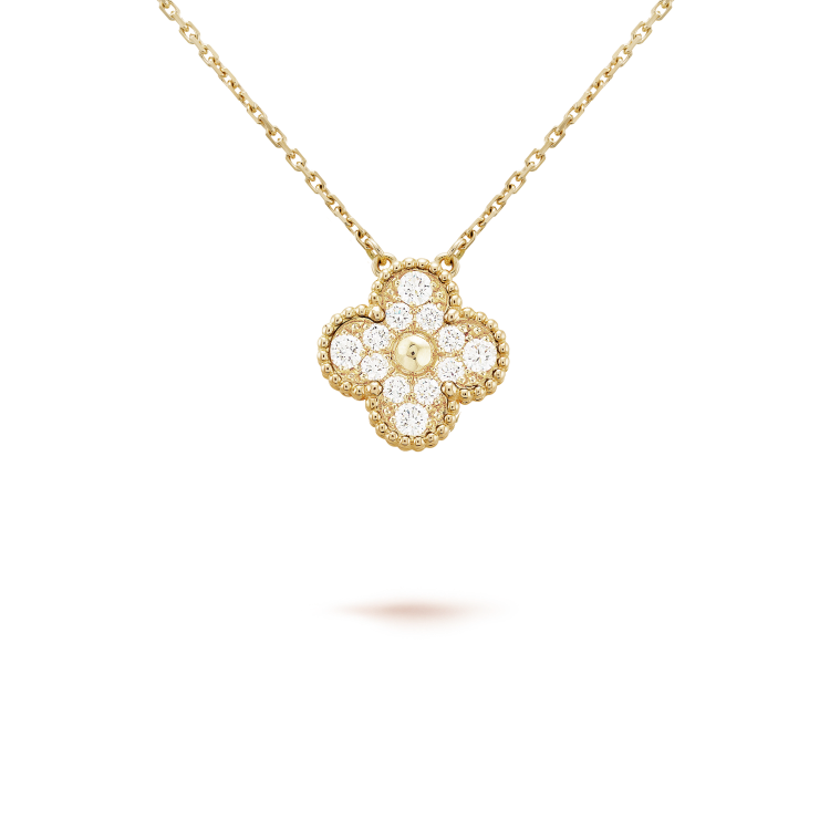 [Dawnora Jewelry]CLOVER 15MM DIAMOND SINGLE FLOWER NECKLACE