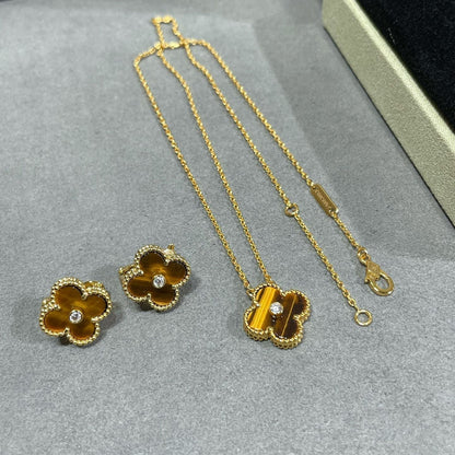 [Dawnora Jewelry]CLOVER 15MM DIAMOND AND YELLOW TIGER'S EYE AGATE necklace