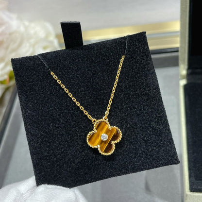 [Dawnora Jewelry]CLOVER 15MM DIAMOND AND YELLOW TIGER'S EYE AGATE necklace