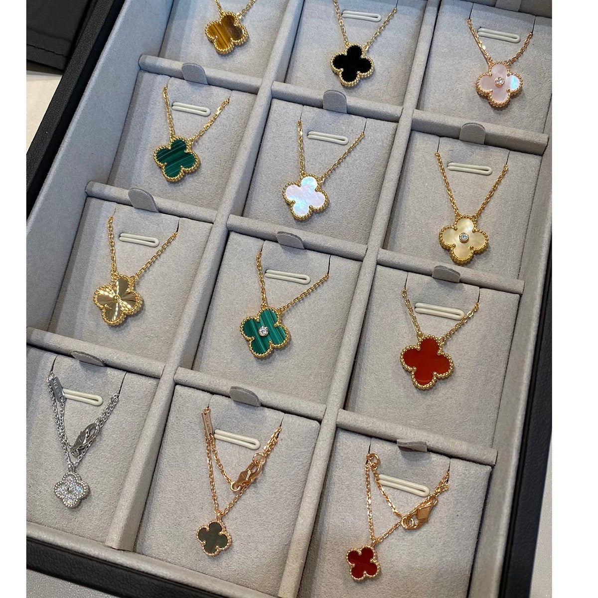 [Dawnora Jewelry]CLOVER 15MM MALACHITE SINGLE FLOWER  NECKLACE