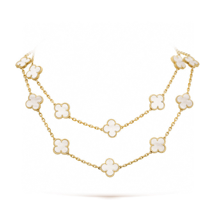 [Dawnora Jewelry]CLOVER 20 MOTIFS WHITE MOP NECKLACE