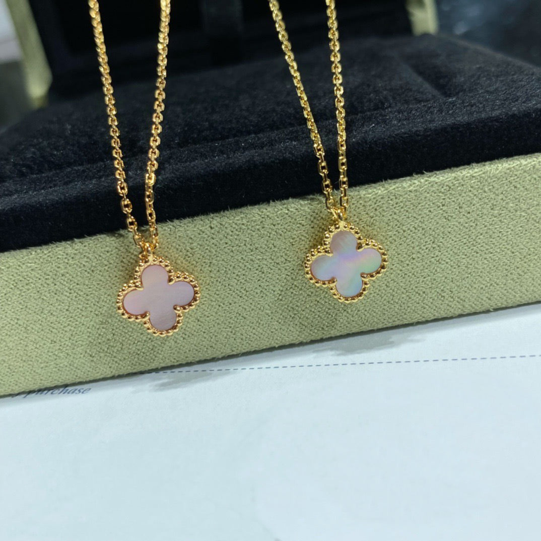 [Dawnora Jewelry]CLOVER 15MM PINK MOTHER-OF-PEARL SINGLE FLOWER NECKLACE