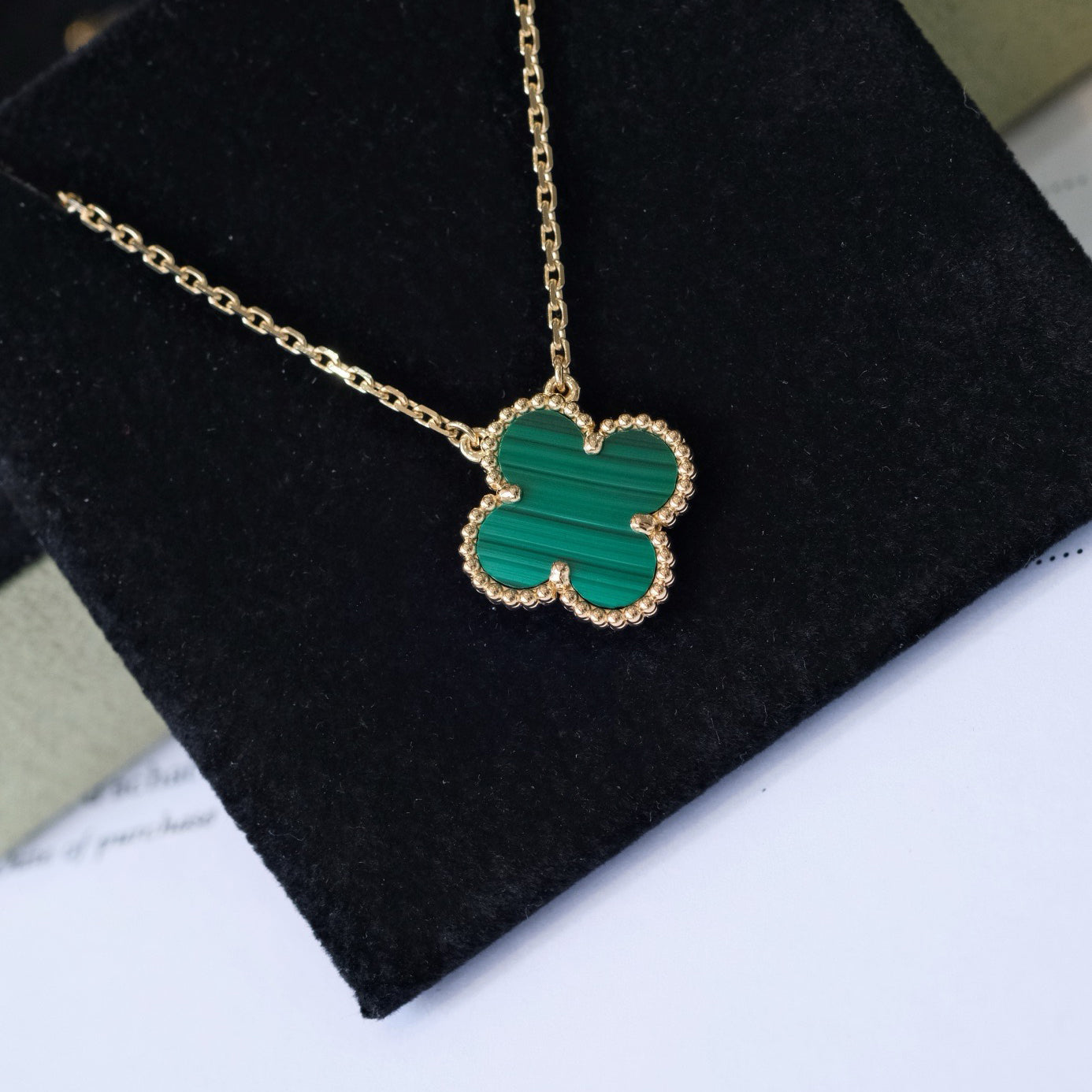 [Dawnora Jewelry]CLOVER 15MM MALACHITE SINGLE FLOWER  NECKLACE