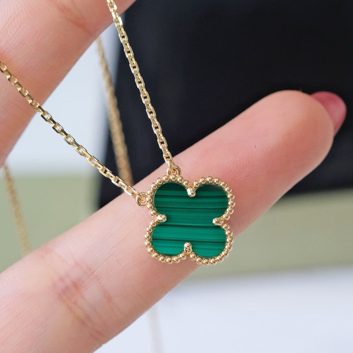 [Dawnora Jewelry]CLOVER 15MM MALACHITE SINGLE FLOWER  NECKLACE