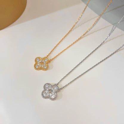 [Dawnora Jewelry]CLOVER 15MM DIAMOND SINGLE FLOWER NECKLACE