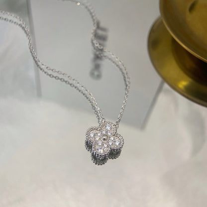 [Dawnora Jewelry]CLOVER 15MM DIAMOND SINGLE FLOWER NECKLACE