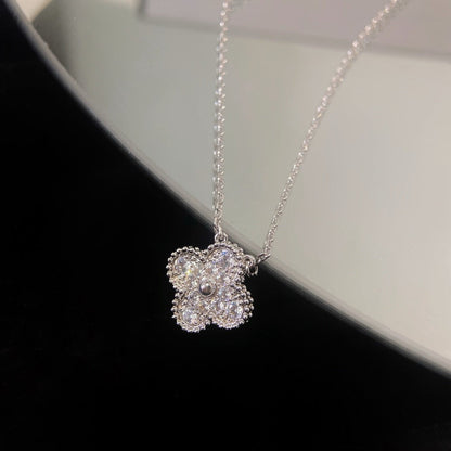 [Dawnora Jewelry]CLOVER 15MM DIAMOND SINGLE FLOWER NECKLACE