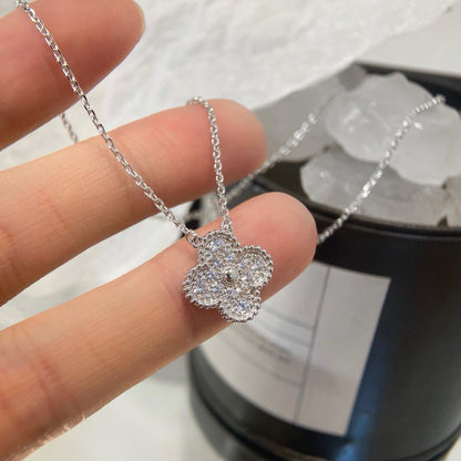 [Dawnora Jewelry]CLOVER 15MM DIAMOND SINGLE FLOWER NECKLACE